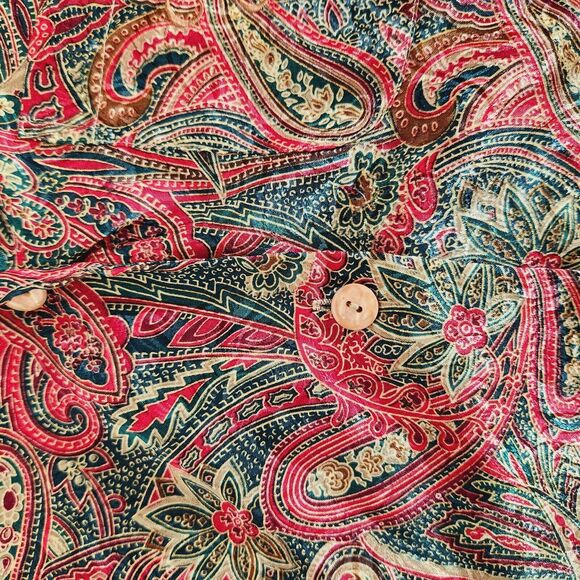 Victorias Secret Night Shirt Womens Sz S Button Up Satin Paisley Red Green Vtg - Picture 8 of 11